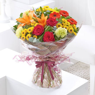 Bright and Cheery Hand Wrapped Bouquet